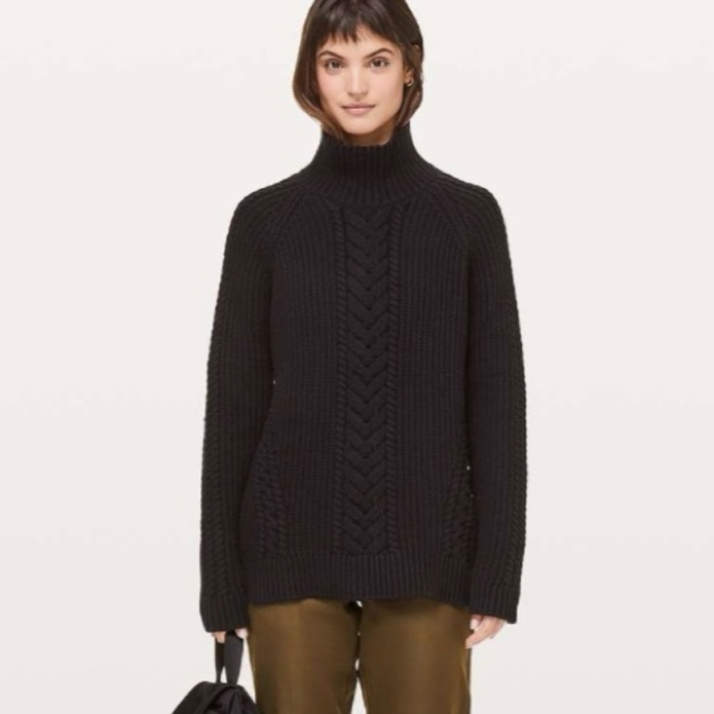 Lululemon Bring The Cozy Turtleneck Black Sweater Size 8